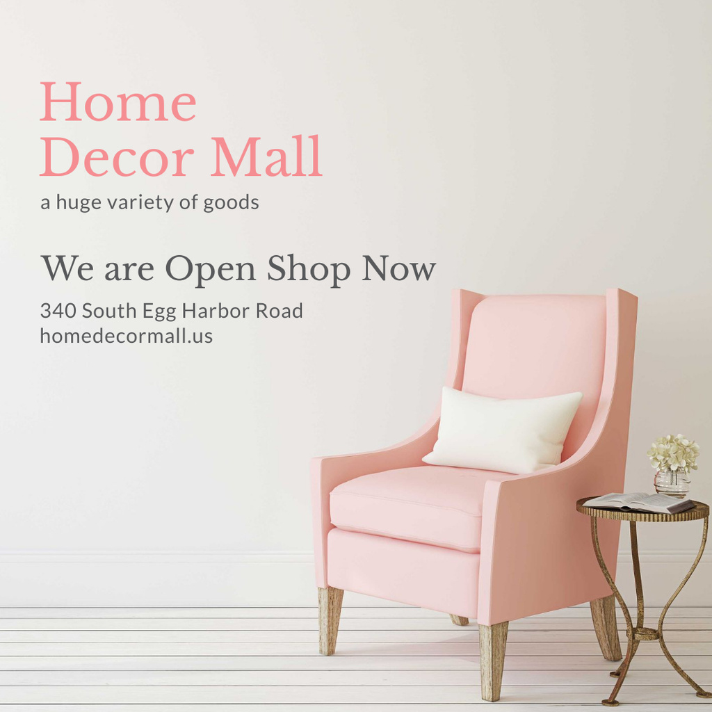 Furniture Store ad with Armchair in pink Instagram ADデザインテンプレート