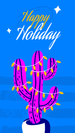 Plantilla de diseño de saludo de vacaciones con lindo cactus en garland Instagram Story 