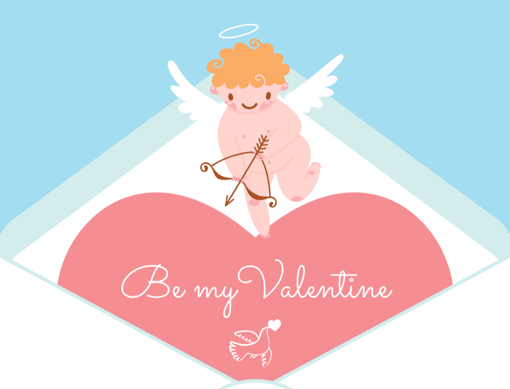 Plantilla de diseño de Love Quote with Adorable Cupid with Wings Postcard 4.2x5.5in 