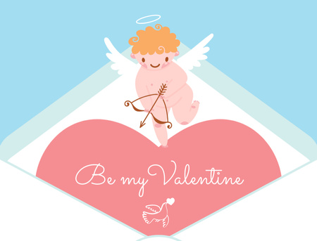 Ontwerpsjabloon van Postcard 4.2x5.5in van Liefdescitaat met schattige Cupido met vleugels