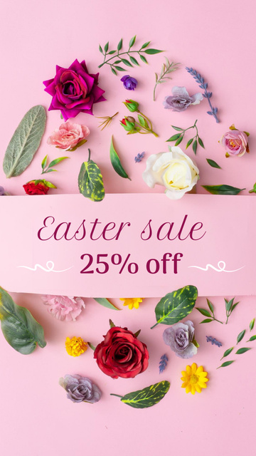 Colorful Florals For Easter Holiday With Discount Instagram Story Design Template