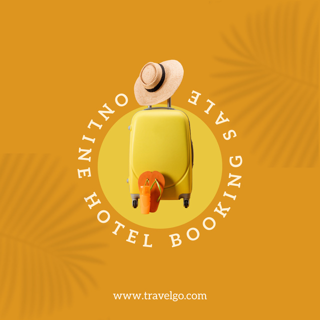 Yellow Suitcase with Flip Flops and Hat Instagram tervezősablon