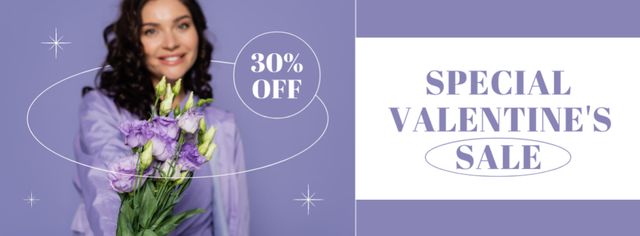Special Sale for Valentine's Day with Woman with Bouquet of Flowers Facebook cover Design Template