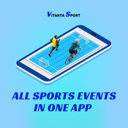 Sport App Ad with Players on Phone Screen Instagramデザインテンプレート