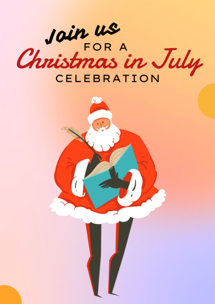 Christmas Celebration in July with Santa on Gradient Flyer A4 Modelo de Design
