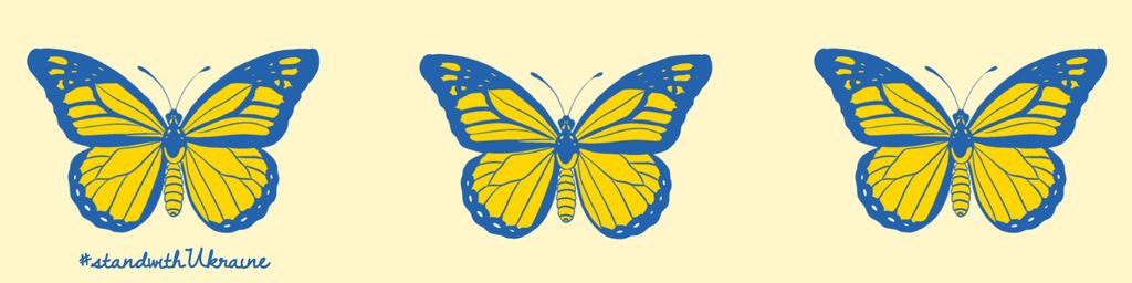 Designvorlage Butterflies in Ukrainian Flag Colors für LinkedIn Cover