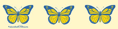 Butterflies in Ukrainian Flag Colors LinkedIn Cover Modelo de Design