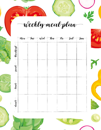 Weekly Meal Plan with Food Illustrations Notepad 8.5x11in Design Template