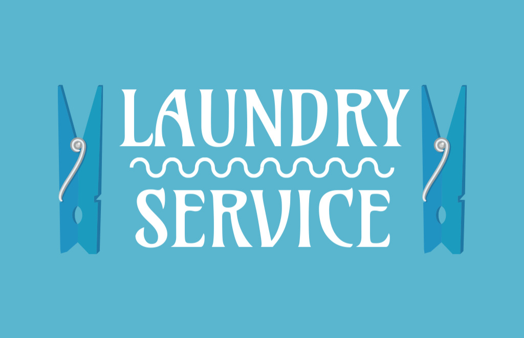 Laundry Service Offer with Blue Clothespins Business Card 85x55mm Tasarım Şablonu