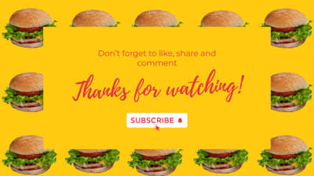 Lots Of Burgers At Cooking Vlog In Yellow YouTube outro Design Template