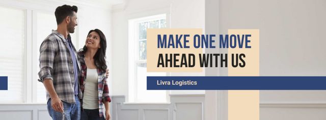 Logistics Services ad with Couple in new Home Facebook cover Modelo de Design