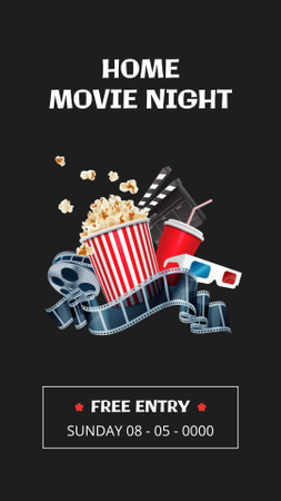 Movie Night Ad with Popcorn on Dark Instagram Story Design Template