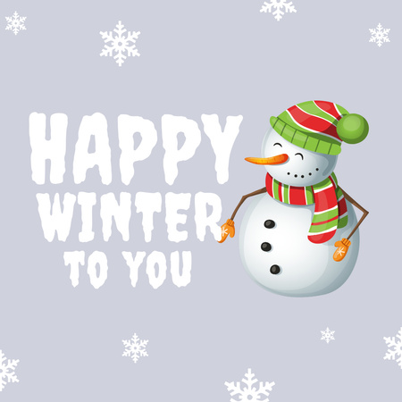 Plantilla de diseño de Saludo de invierno con lindo muñeco de nieve Instagram 