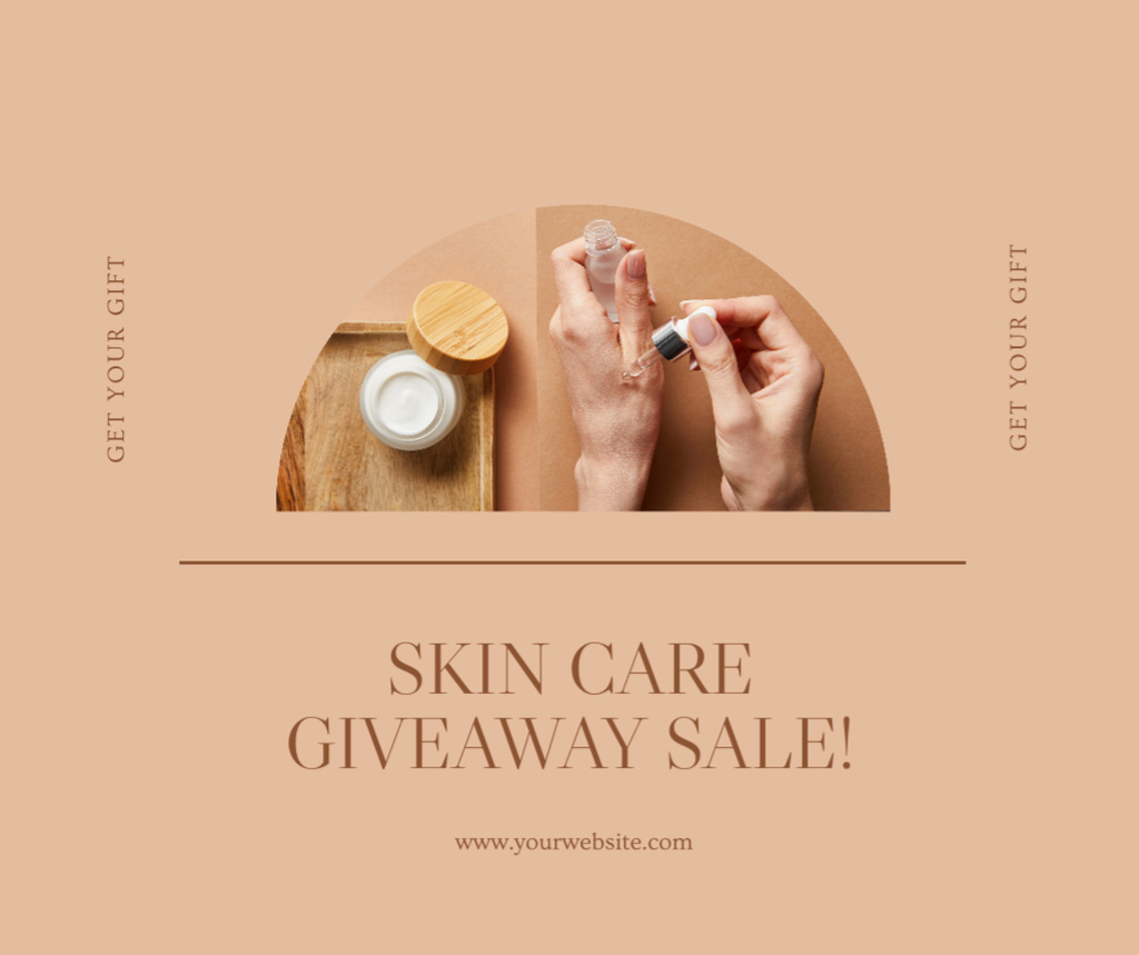 Skincare Giveaway Sale Ad with Woman Apllying Cream Facebook Πρότυπο σχεδίασης