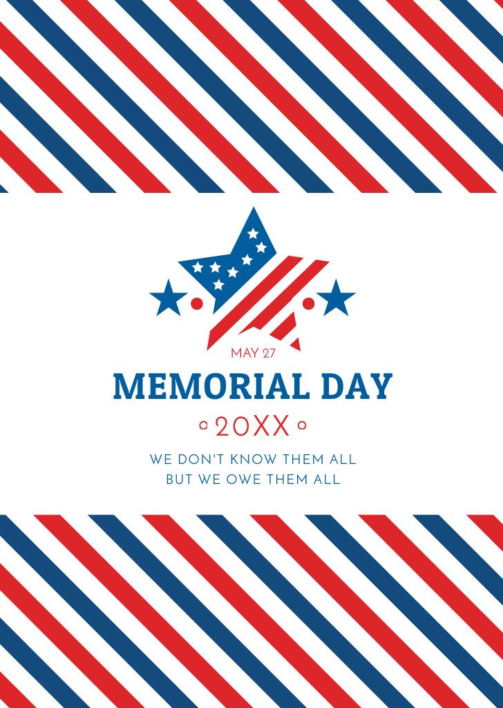USA Memorial Day With American Stripes Postcard A6 Vertical Πρότυπο σχεδίασης