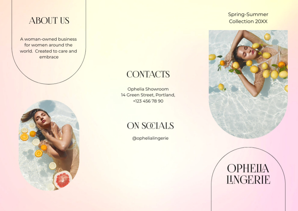 Designvorlage Ad of Lingerie Collection with Woman in Pool with Lemons für Brochure