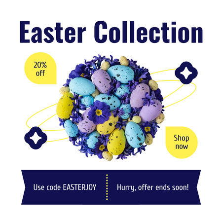 Designvorlage Osterkollektion-Promo mit niedlichen bunten Eiern für Instagram AD