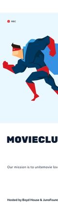 Movie Club Meeting Man in Superhero Costume Skyscraper – шаблон для дизайна