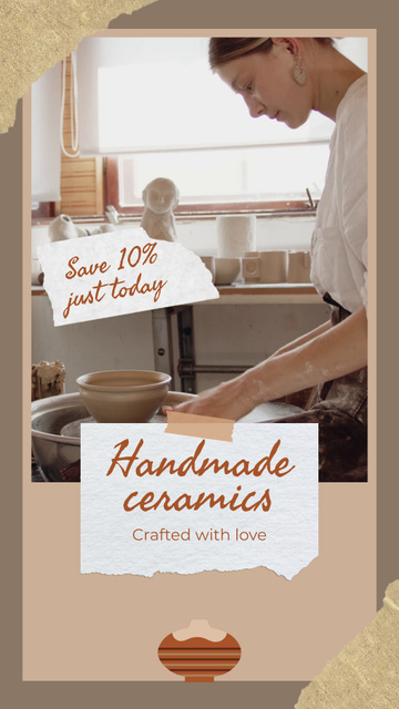 Designvorlage Handmade Ceramics With Discount And Slogan für TikTok Video
