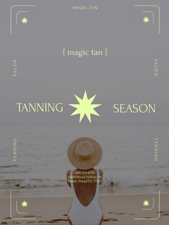 Tanning Season Announcement with Girl on Beach Poster US Design Template