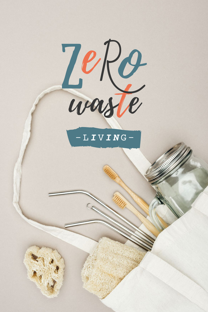 Ontwerpsjabloon van Pinterest van Zero Waste Concept with Eco Products