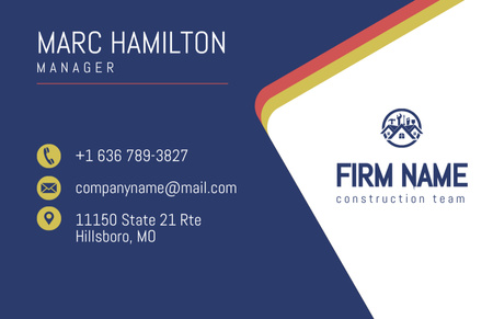 Construction Team Manager's Blue Business Card 85x55mm Design Template