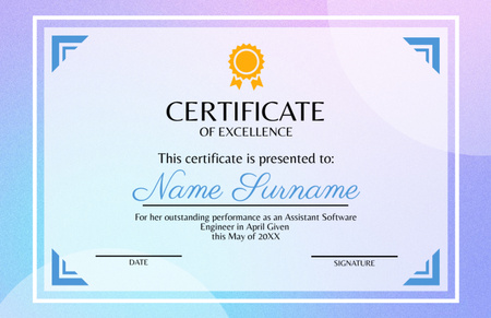 Award for Performance as Assistant Software Engineer Certificate 5.5x8.5in Design Template
