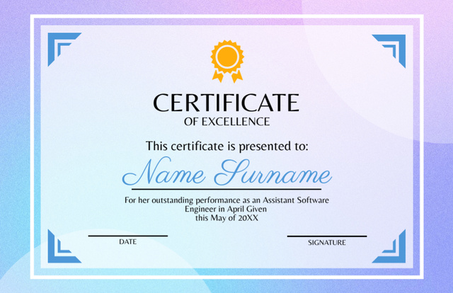 Ontwerpsjabloon van Certificate 5.5x8.5in van Award for Performance as Assistant Software Engineer