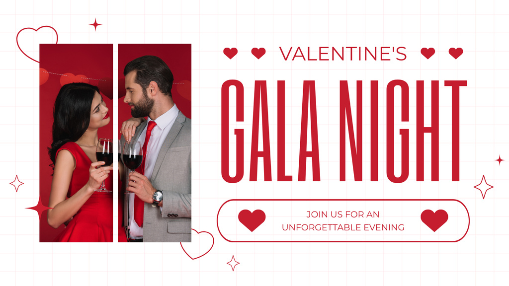 Spectacular Valentine's Day Gala Night For Sweethearts FB event cover Design Template