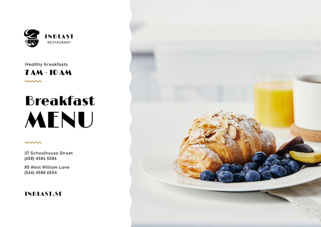 Delicious Breakfast with Fresh Croissant and Ripe Blueberries Poster A2 Horizontal Tasarım Şablonu