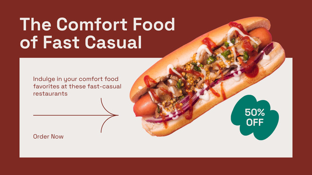 Offer of Tasty Fast Casual Food with Hot Dog Title 1680x945px – шаблон для дизайна