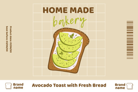 Modèle de visuel Toasts à l'avocat avec du pain frais - Label