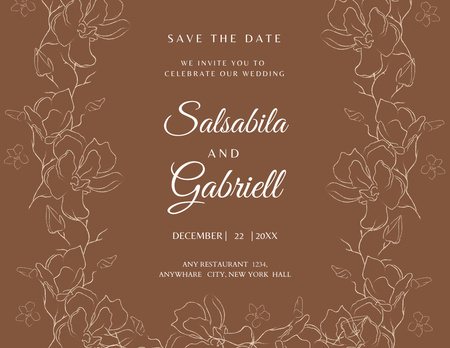 Wedding Celebration Invitation with Brown Sketch Flyer 8.5x11in Horizontal Design Template