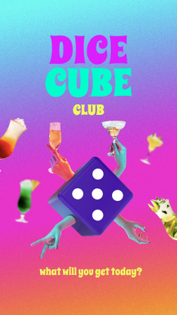 Funny illustration of dice cube with human hands Instagram Story Design Template