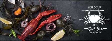 Ontwerpsjabloon van Facebook cover van Bar uitnodiging met verse zeevruchten op tafel