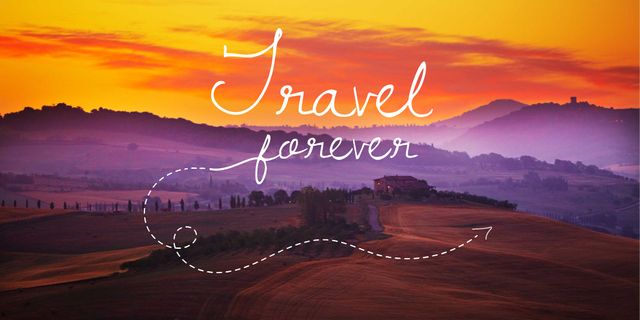 Motivational travel quote with Scenic Landscape Twitter tervezősablon
