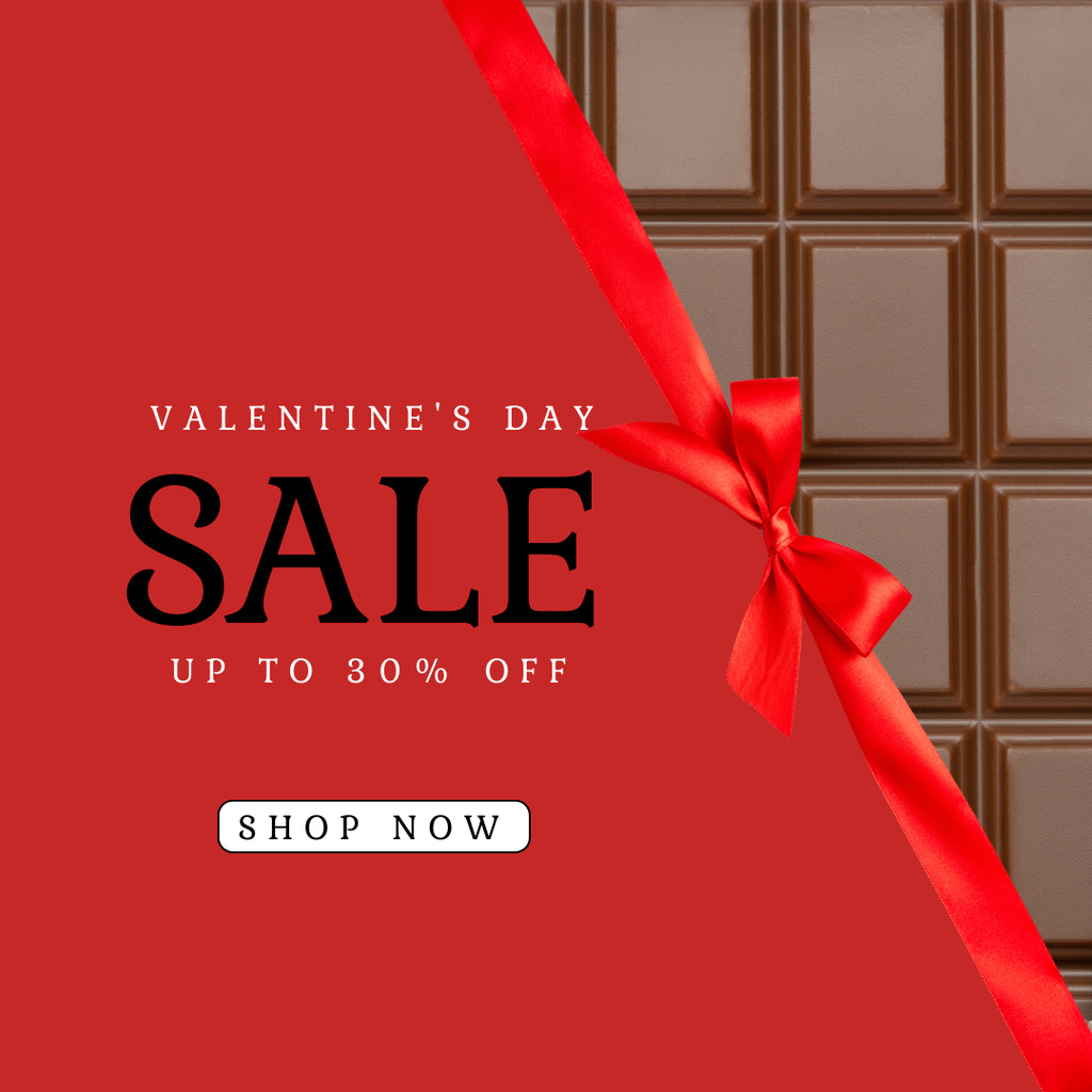 Valentine's Day Sale Announcement with Chocolate Instagram ADデザインテンプレート