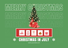 Whimsical Christmas Party in July with Christmas Tree on Green