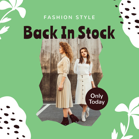 Female Fashion Clothes Back in Stock Instagram Design Template