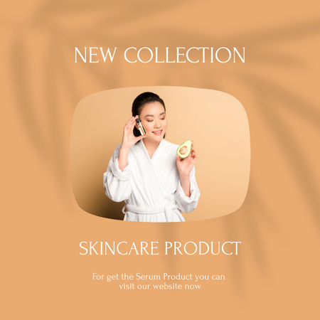 Skincare Ad with Cosmetic with Attractive Asian Woman Instagram Tasarım Şablonu