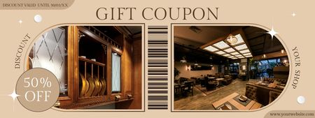 Furniture for Restaurant Gift Voucher Brown Coupon Design Template