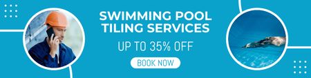 Plantilla de diseño de Ofrecer descuentos en servicios de mosaico de piscinas LinkedIn Cover 