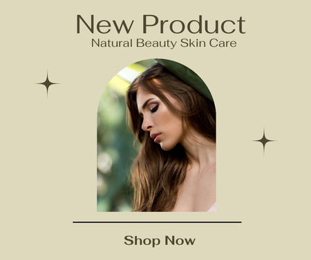 Natural Skincare Beauty Product Ad with Woman Posing in Green Facebook Design Template