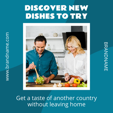 Cheerful Couple Cooking Together at Home  Instagram Design Template