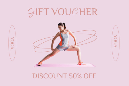 Ontwerpsjabloon van Gift Certificate van Sports Center Ad with Woman Doing Stretching Exercise