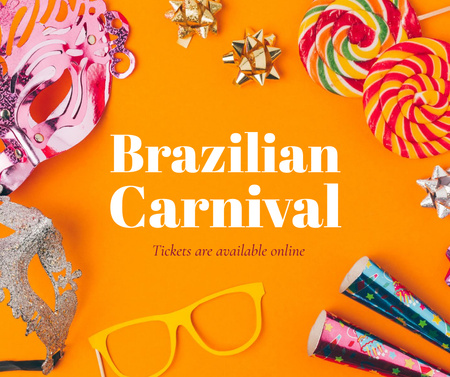 Brazilian Carnival Celebration Announcement on Orange Facebook Design Template