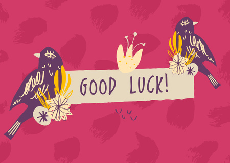 Platilla de diseño Good Luck Wish with Cute Birds Card