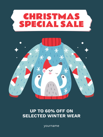 Різдвяний розпродаж зимового одягу синього кольору Poster US – шаблон для дизайну