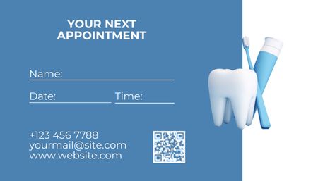 Reminder of Visit to Dentist on Blue Business Card US Design Template