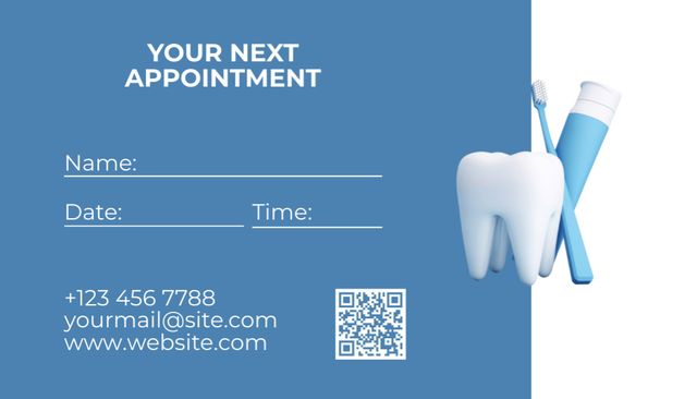 Reminder of Visit to Dental Clinic on Blue Business Card US Modelo de Design